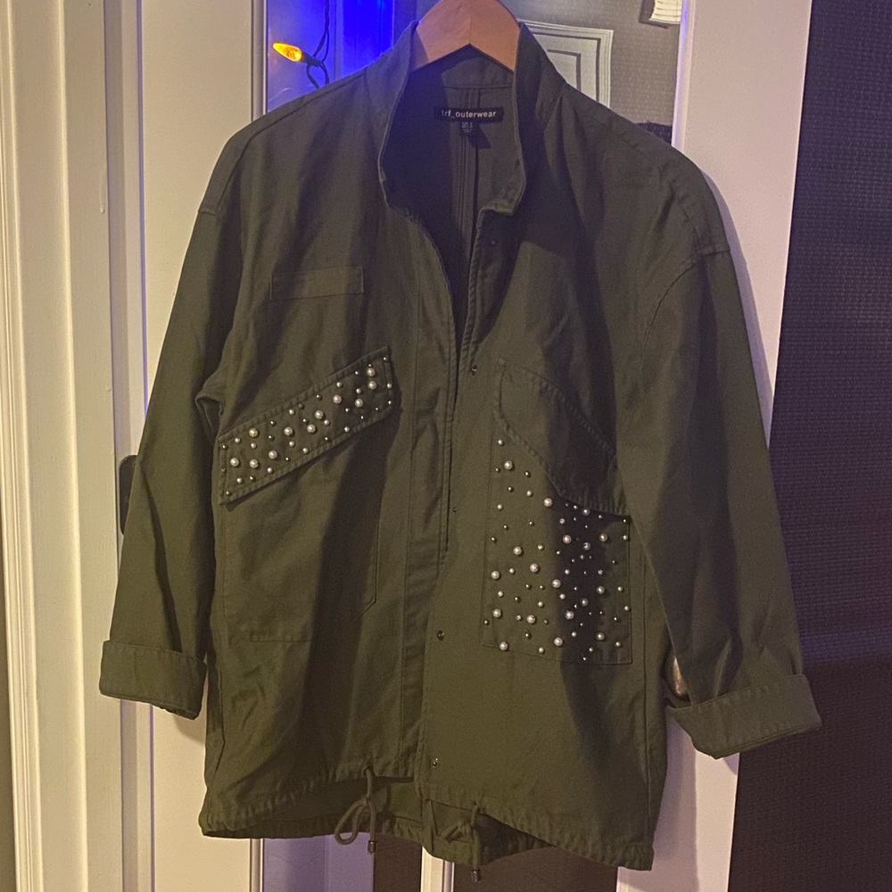 Zara military jacket khaki green & pearls - Picture 3 of 9